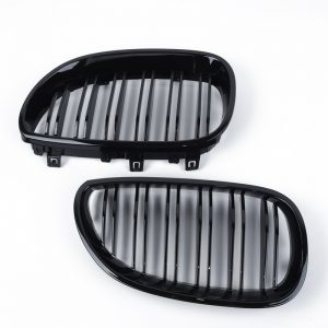 1 para czarny błyszczący przedni Grill nerkowy podwójna listwa podwójna linia maskownica do BMW E60 E61 5 Series 2003-2010 akcesoria samochodowe Coupe