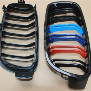 F30 F31 podwójna listwa M kolor przedni Grill nerkowy maskownica do BMW F30 F31 F35 2012 - 2015 3 serii 316i 316d 318d 320i 325d 328i 335i