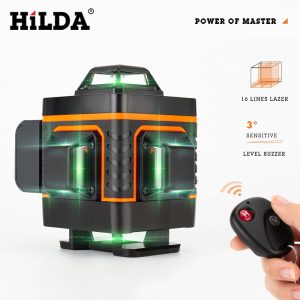 HILDA-Laser krzyżowy samopoziomujący, 16 linii, poziome i pionowe, duża moc, kolor zielony, 4d 360