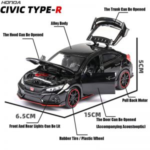 1:32 HONDA CIVIC TYPE-R Diecasts i pojazdy zabawkowe metalowy Model samochodu dźwięk światła kolekcja samochodów zabawki dla dzieci prezent na boże narodzenie