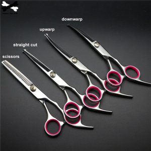 Profesjonalne nożyczki do sierści dla psa ostre krawędzie włosy kota narzędzia tnące zestaw ze stali nierdzewnej zakrzywione ostrze nożyczki Pet Barber